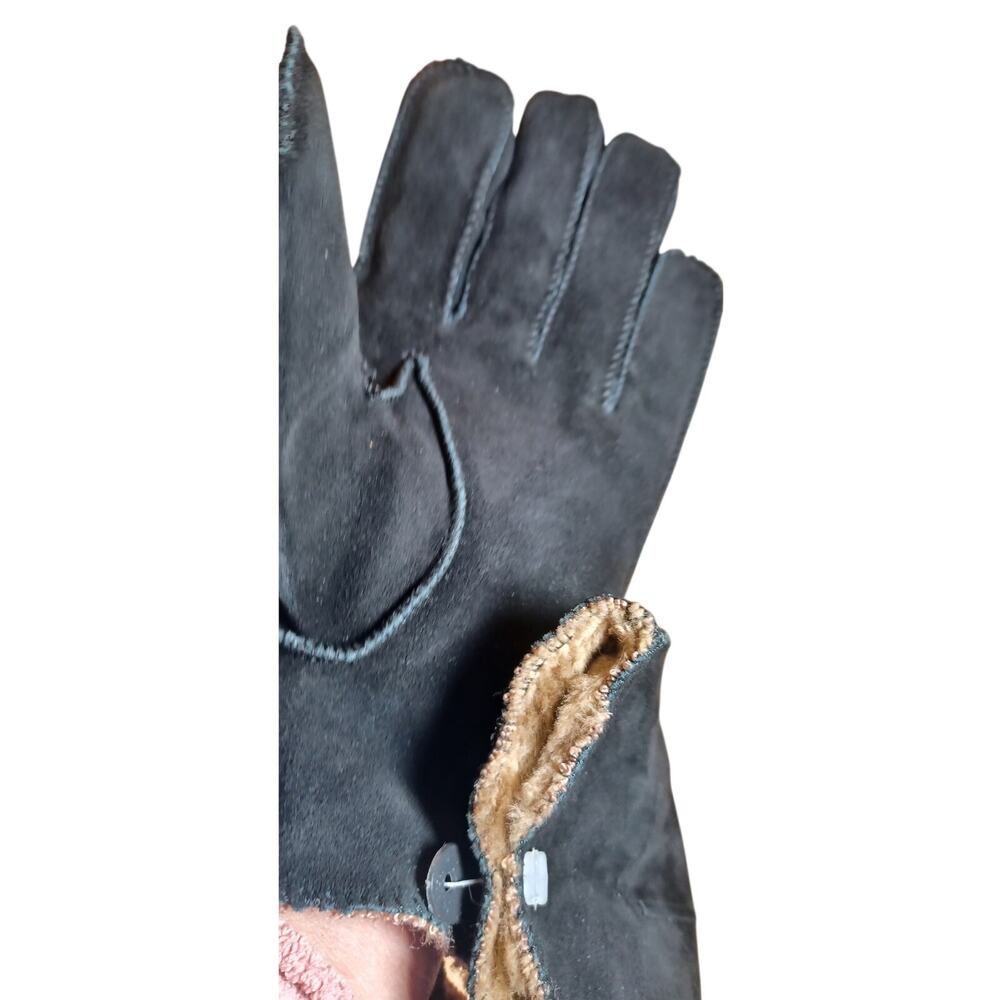 Vintage Massini Black Suede Leather Gloves Men's Size Large L Three Point Stitch - Picture 4 of 7